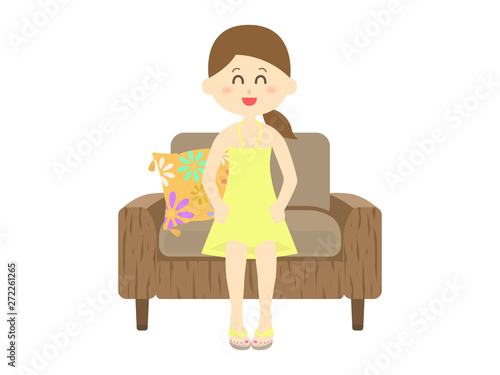 リゾートソファに座る女性のイラスト