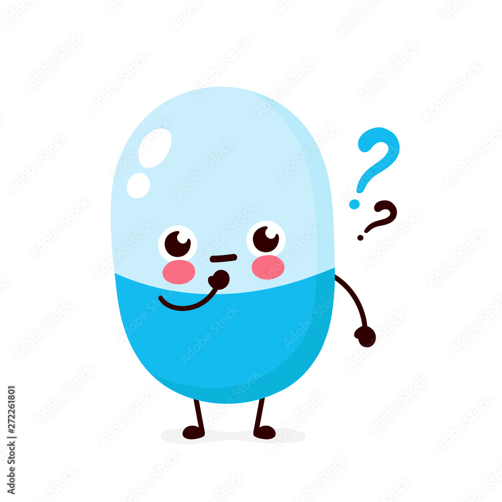 Cute pill with question mark character Cute pill with question mark character