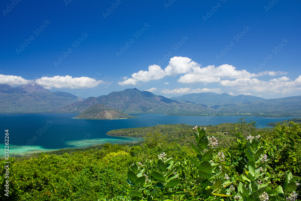 A Landscape of mountain view, seascape and the beach from Larantuka, East Nusa Tenggara, Indonesia