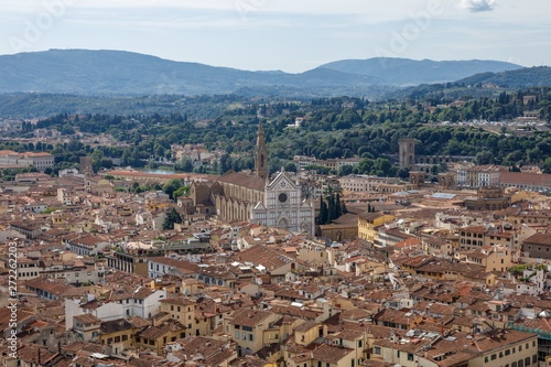 Aerial panoramic view of city of Florence from cupola of Florence Cathedral