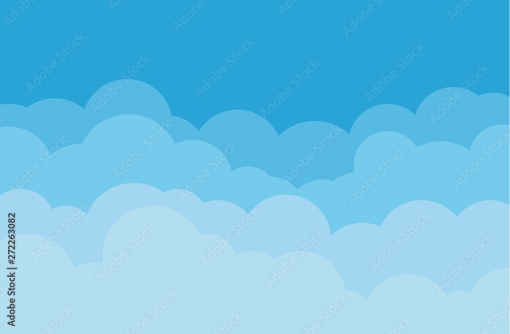 Sky and clouds vector cloudy cartoon isolated on blue background