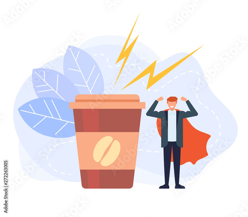 Businessman office worker character drinking morning coffee. Vector flat cartoon graphic design isolated illustration