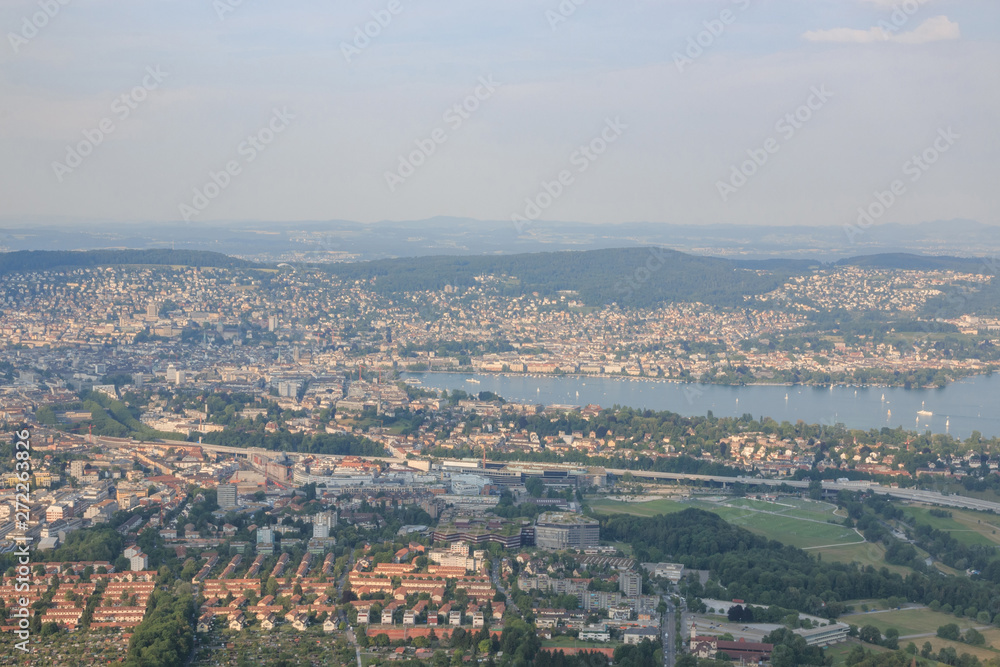 Panorama view of historic Zurich city center with lake, canton of Zurich