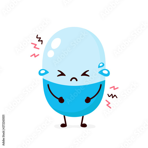 Cute sad cry pill character set collection