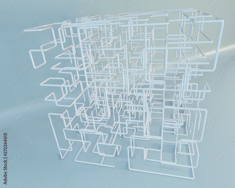 3D white Maze on a studio background. 3d rendering.