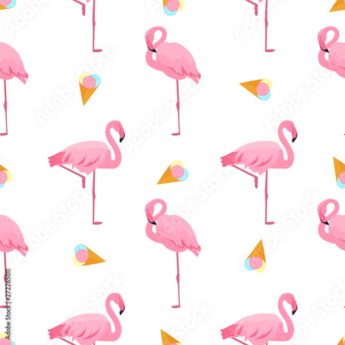 Flamingo and ice-cream. Summer tropical seamless pattern. Used for design surfaces  fabrics  textiles  packaging paper  wallpaper