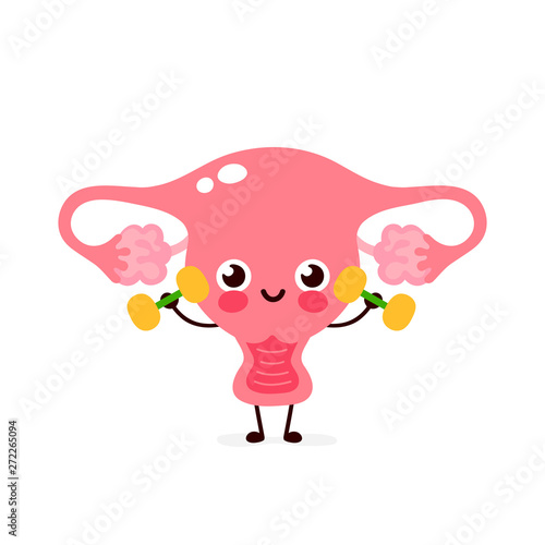Cute happy smiling uterus doing exercises