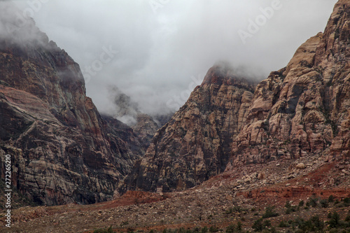 View landscape of red rock canyon national park in Foggy day at nevada,USA.