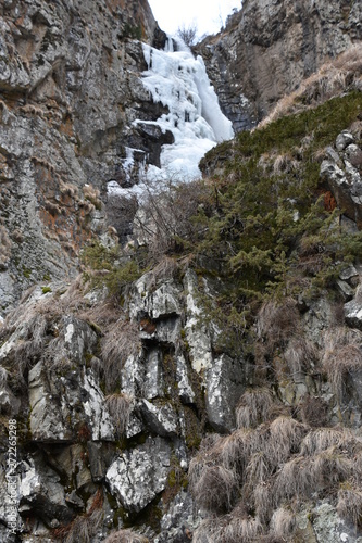 Top of Gveleti Large Waterfall with Foreground Landmass, Caucasus Mountains, Georgia