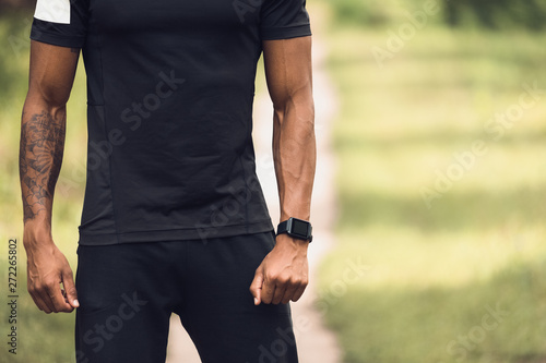 Afro Man In Blank T-Shirt Standing Outdoors