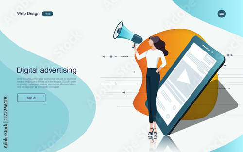 Business concept of marketing for website, landing page template. Content advertising and business promotion on the Internet.Vector