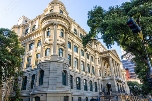 Rio de Janeiro/Brasil - June 07 2019 -  Facade of the National Library building on Rio Branco Avenue, downtown Rio de Janeiro, inaugurated in October 29 1910