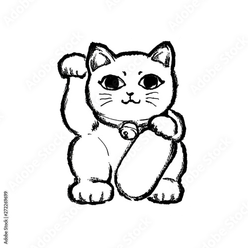 招き猫 まねきねこ 招く 小判 モノクロ 白黒 左手 Stock イラスト Adobe Stock