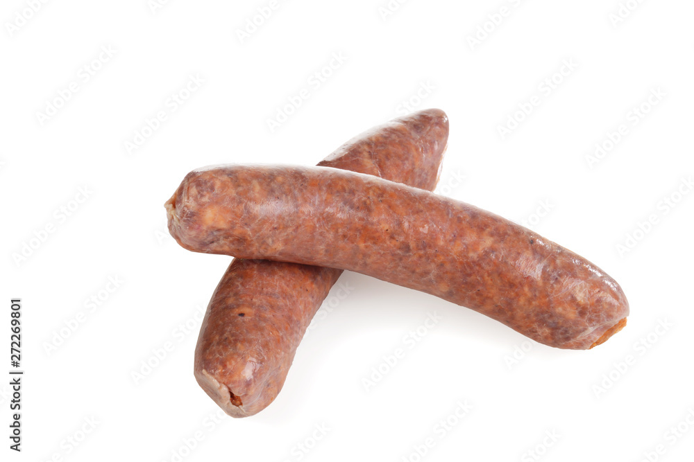 two raw chorizo sausages on white two raw chorizo sausages on white
