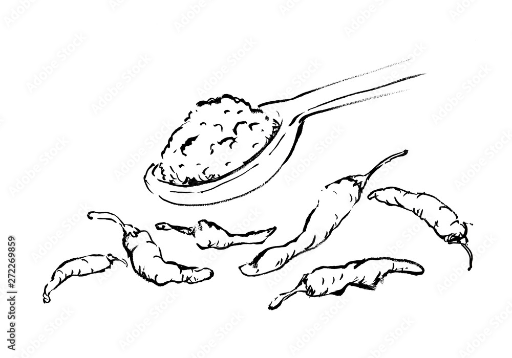 線画 白黒 モノクロ とうがらし 唐辛子 トウガラシ 赤唐辛子 赤とうがらし 赤 赤い Stock イラスト Adobe Stock