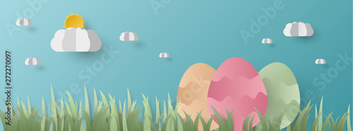 easter eggs on nature background for Paschal greeting card. 