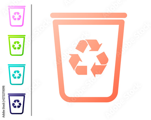 Coral Recycle bin with recycle symbol icon isolated on white background. Trash can icon. Garbage bin sign. Recycle basket sign. Set color icons. Vector Illustration