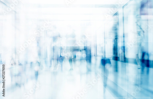 abstract defocused blurred technology space background  empty business corridor or shopping mall. Medical and hospital corridor defocused background with modern laboratory  clinic 