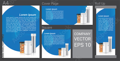 Bottle 3D Mock up Advertising Template Set. Realistic Medicine transparent Amber Packaging for Capsule and vitamin pill. Healthy Product for Banner and Website.
