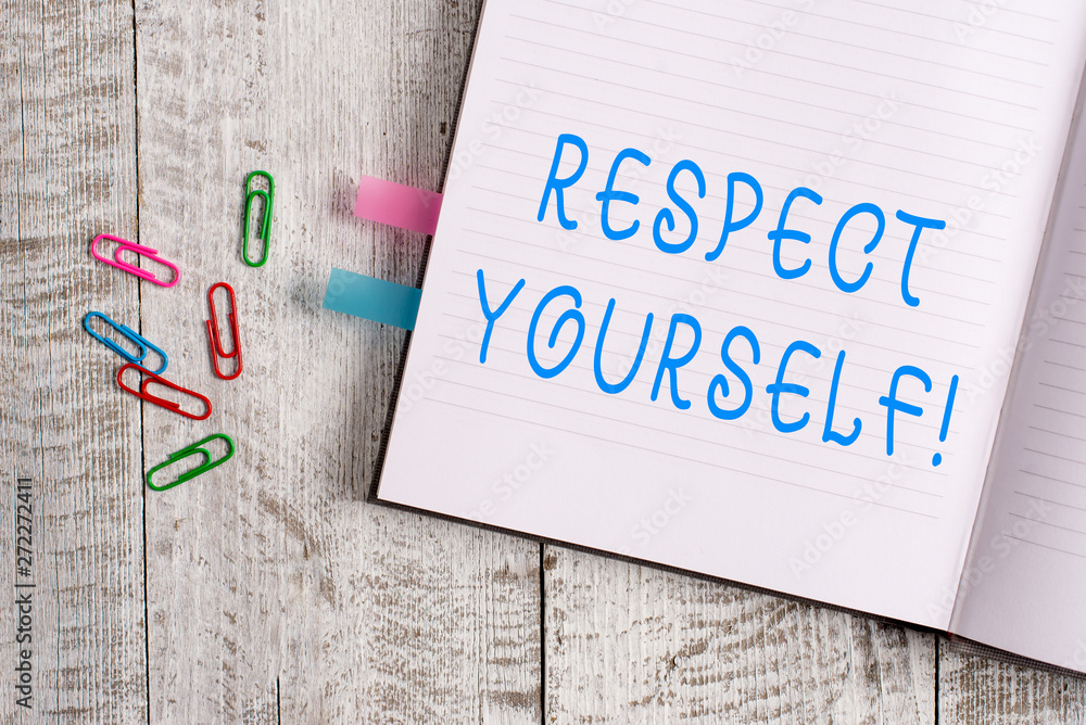 Text sign showing Respect Yourself. Business photo text believing that you good and worthy being treated well Thick pages notebook stationary placed above classic look wooden backdrop Text sign showing Respect Yourself. Business photo text believing that you good and worthy being treated well Thick pages notebook stationary placed above classic look wooden backdrop