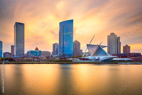 Milwaukee, Wisconsin, USA downtown city skyline on Lake Michigan photo