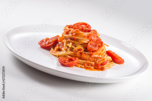 Plate of spaghetti with tomato sauce