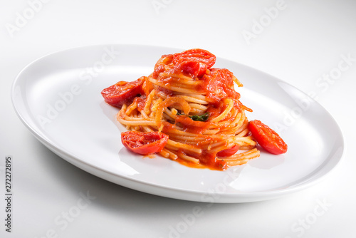 Plate of spaghetti with tomato sauce