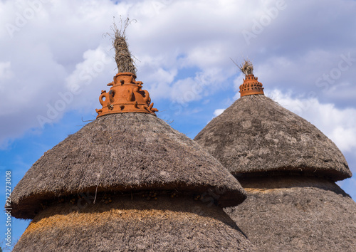 Konso tribe traditional houses with pots on the top, Konso, Omo valley, Ethiopia photo