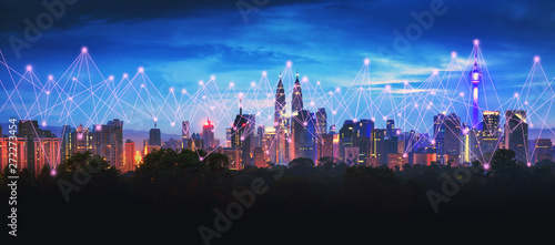 Canvas Print Smart network and connection city