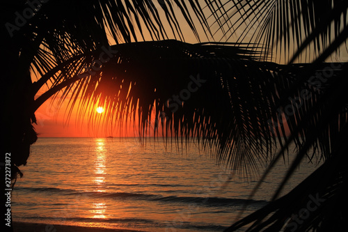Sunset in Jamaica. Caribbean sea.