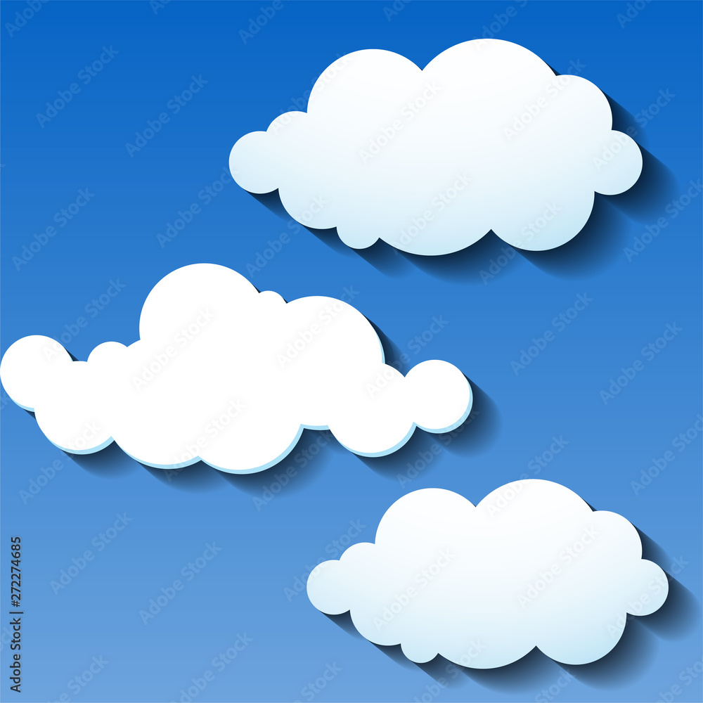 Clouds on blue sky with shadow, vector background