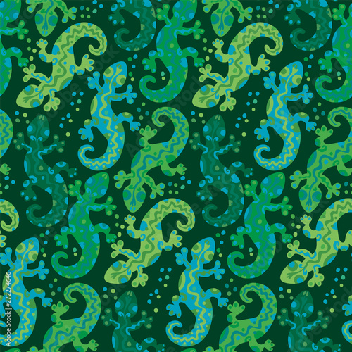 Green tropical forest lizard seamless pattern