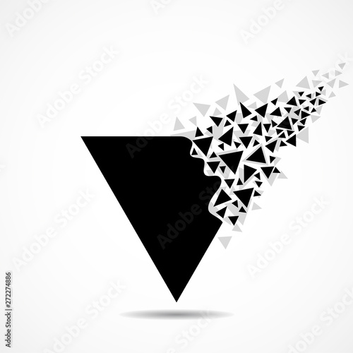 Abstract triangle with explosion on small splinters, geometric shape