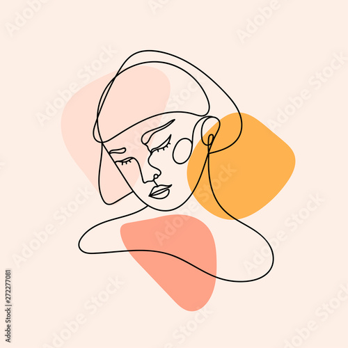 Fototapeta Naklejka Na Ścianę i Meble -  Modern abstract face. Contemporary female silhouette. Hand drawn outline trendy vector illustration. Continuous line, minimalistic concept. Pastel colors