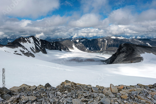 Mountain landscape as seen from Glittertind mountain slope in Northern direction. Lom, Norway photo