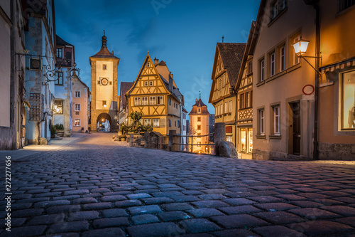 Historic town of Rothenburg ob der Tauber in twilight, Bavaria, Germany