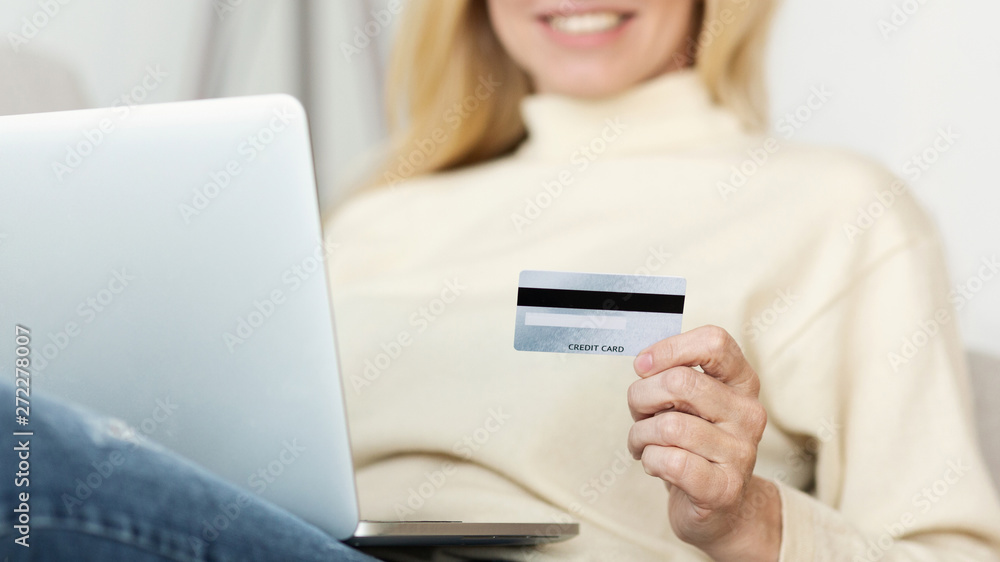 Woman Making Online Payment With Credit Card Woman Making Online Payment With Credit Card