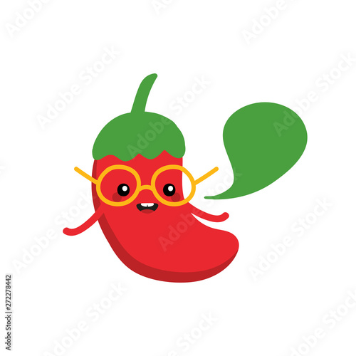 Cute and smart red chili pepper character in glasses with speech bubble  talking  giving advice or information. 