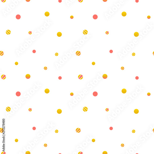 Cute coral and golden dots, confetti seamless pattern background.