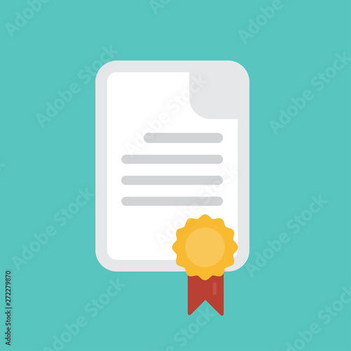 Diploma icon. Certificate, graduation document and medal with ribbon symbol flat style isolated