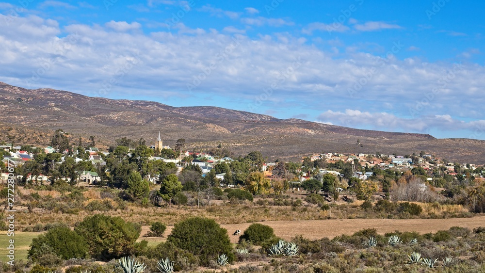 A landscape image of the town of Uniondale, Western Cape, South Africa. 