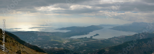 Aerial panoramic view on beautiful nature mountains landscape. Kotor bay  Montenegro