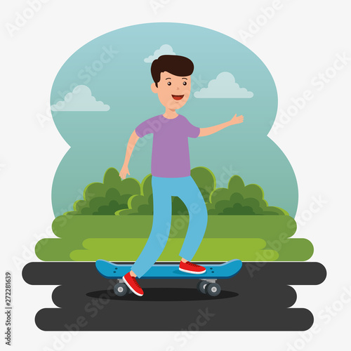 boy playing skateboard sport in the park