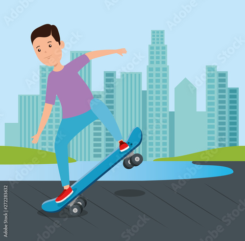 boy practing skateboard sport in the park