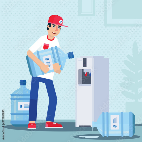 Bottled water delivery flat vector illustration