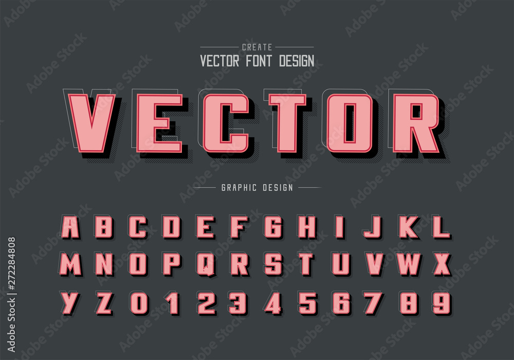 Shadow and line Bold Font vector, Alphabet writing typeface and number design, Graphic text on background