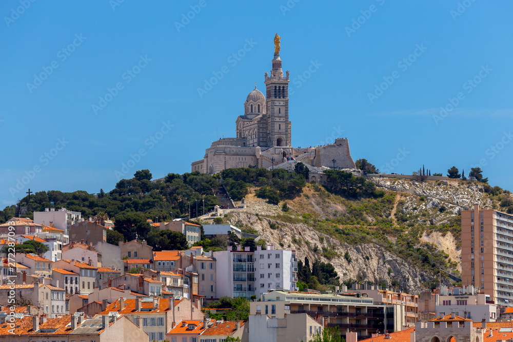 Marseilles. Notre Dame de la Garde Cathedral on a sunny day.