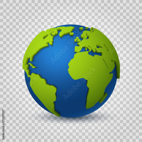 Globe 3d. Earth world map of green space planet. Global digital communication realistic vector modern concept