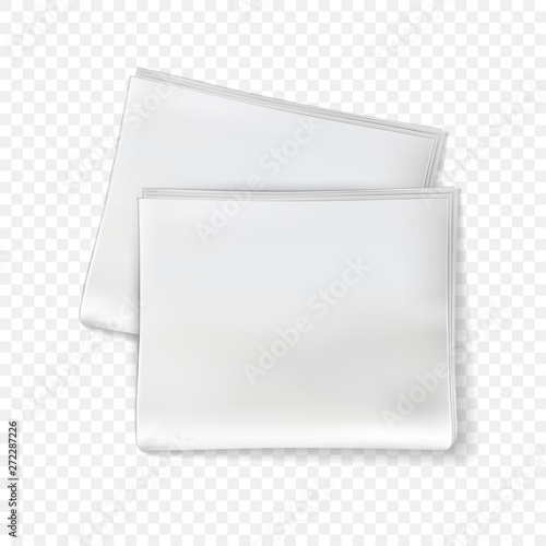 Newspaper mockup. Blank newspaper sheets, tabloid magazine with folded pages. Daily press paper journal vector isolated template