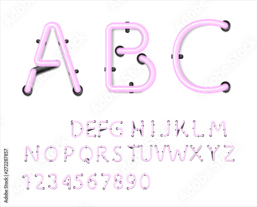 Neon text alphabet. High detailed vector illustration. Spot swatch color. Easy to repaint to the desired color. EPS10.